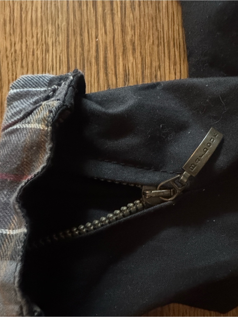 Barbour Black Utility Jacket with Tartan Lining and Corduroy Collar - Picture 12 of 14